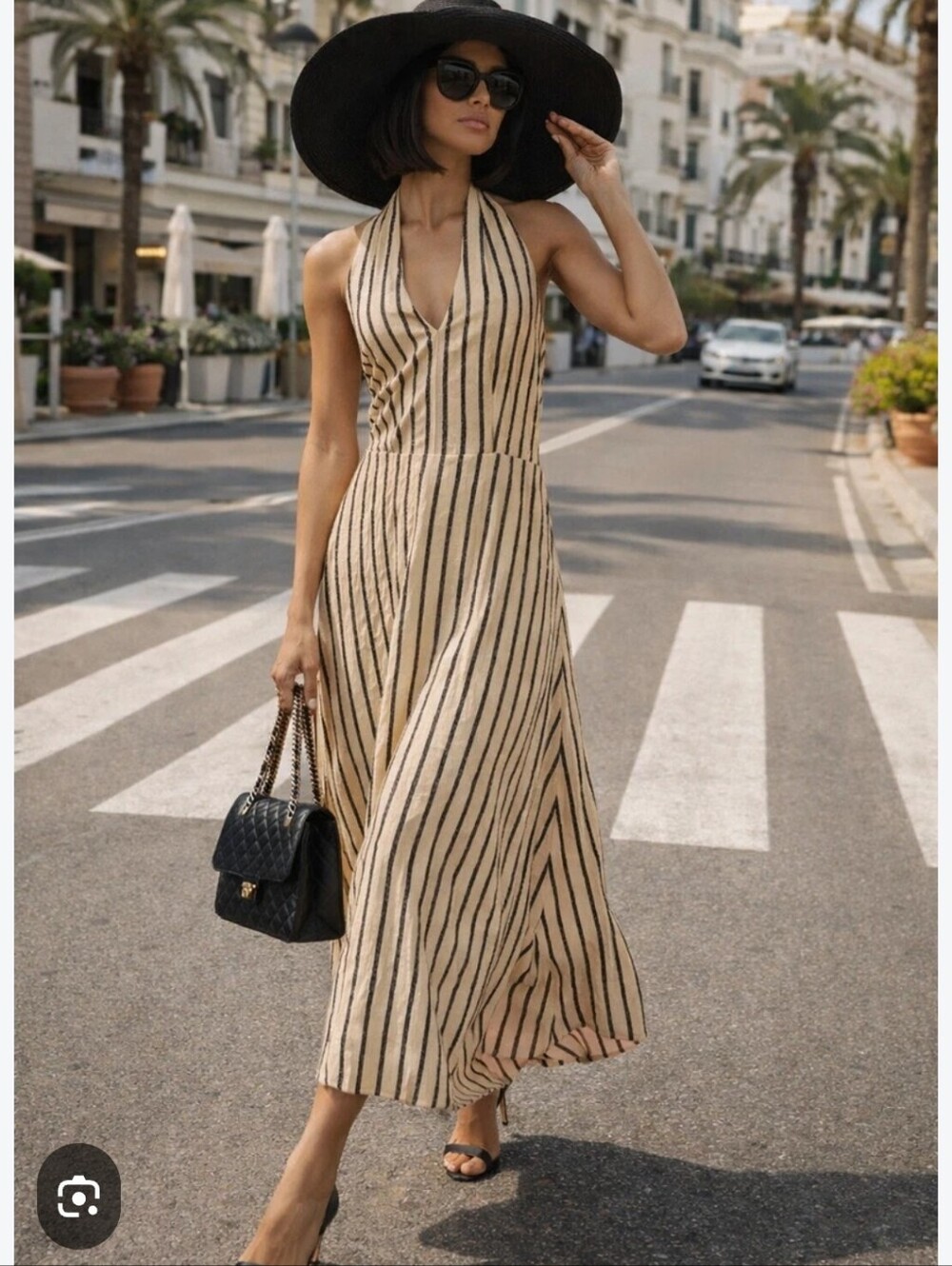 NWT Striped Cream and Black Halter Maxi Bubble Hem Xs